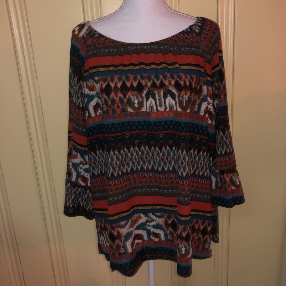 orange and brown blouse